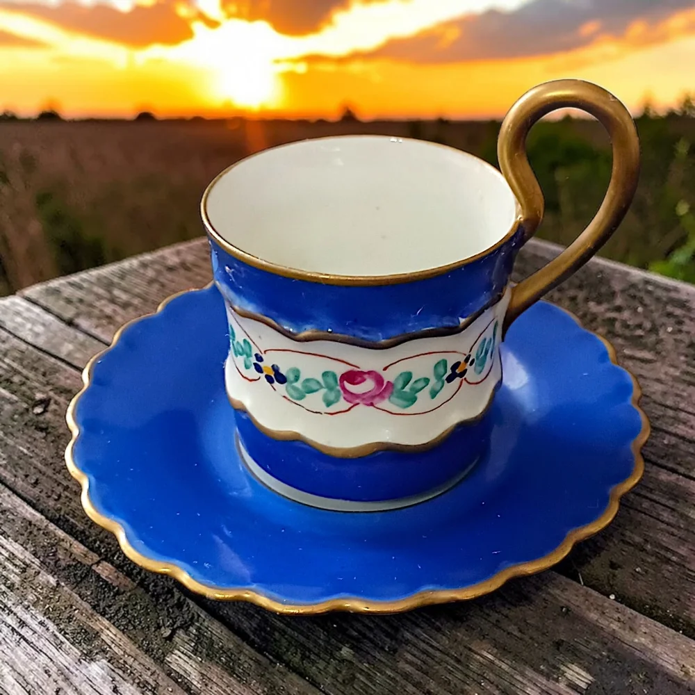 Imperial Demitasse Cup Sauce Espresso France Gold Gilt Hand‎ Painted Cobalt Blue